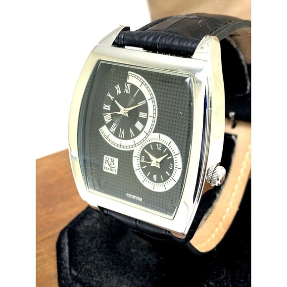 Roberto Bianci Men's Watch RB0741 Benzo Quartz Dual Time Leather Rectangle 43mm - Picture 12 of 13